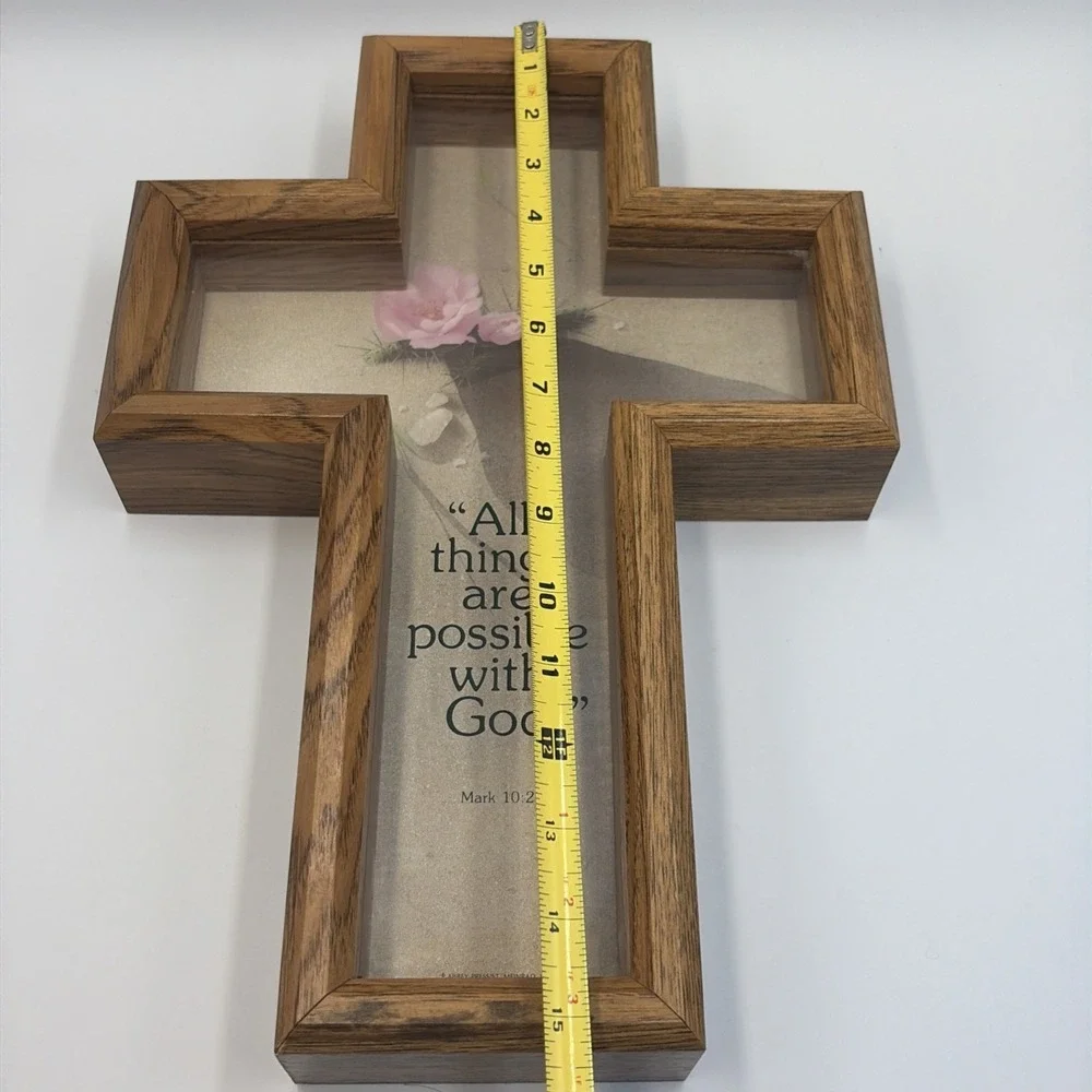 Abbey Press Wood Cross Shadow Box‎ Bible Scripture Verse Mark 10:27 USA